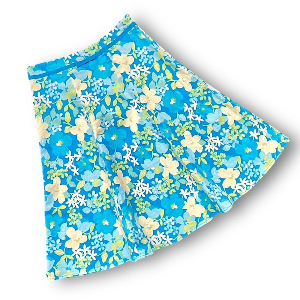 Vintage Blue Floral Skirt with Yellow & Light Green Flowers